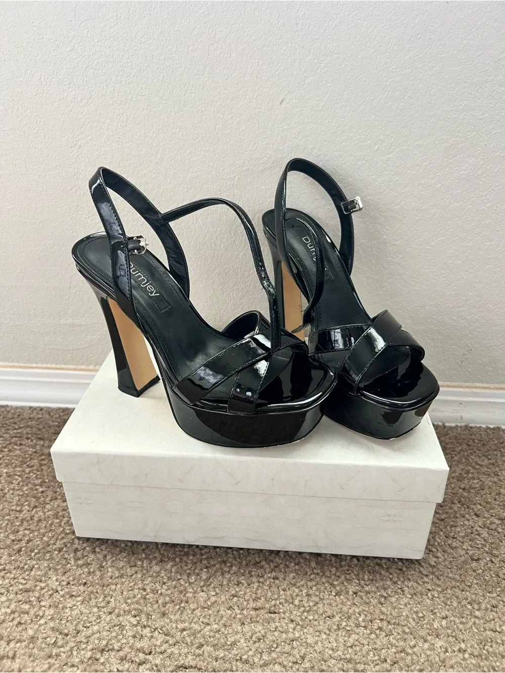 Black Platform Ankle-Strap Block Heel Sandals